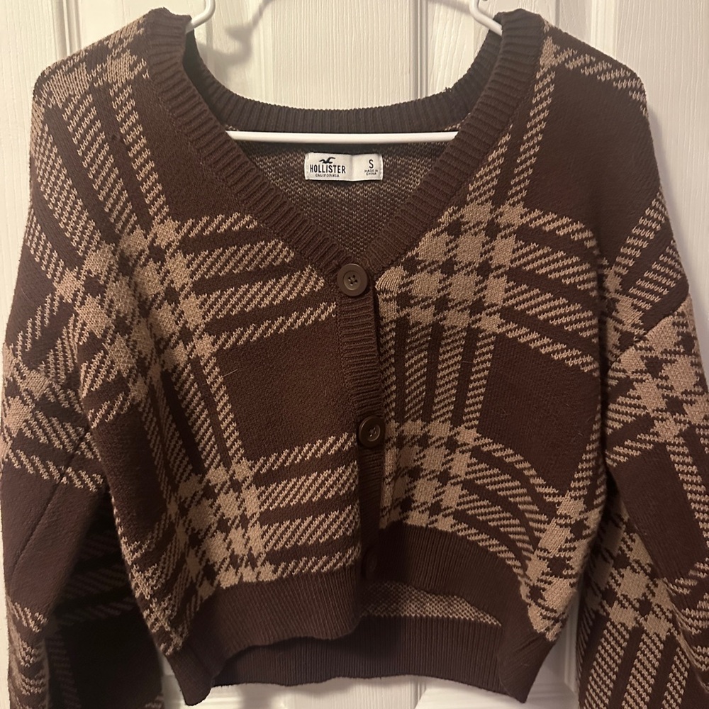 Hollister Women's Chocolate Checkered Cardigan